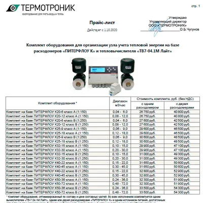 Прайс-лист на продукцию ТЕРМОТРОНИК